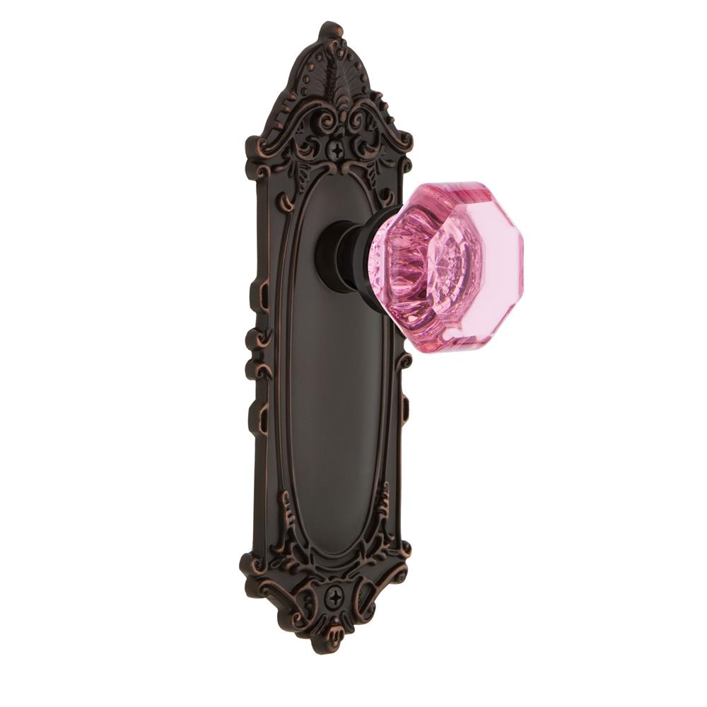 Nostalgic Warehouse VICWAP Colored Crystal Victorian Plate Single Dummy Waldorf Pink Door Knob in Timeless Bronze